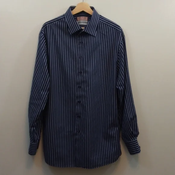 Thomas Pink Navy Blue/White Stripe Slim Fit Shirt 17.5 - Picture 3 of 8